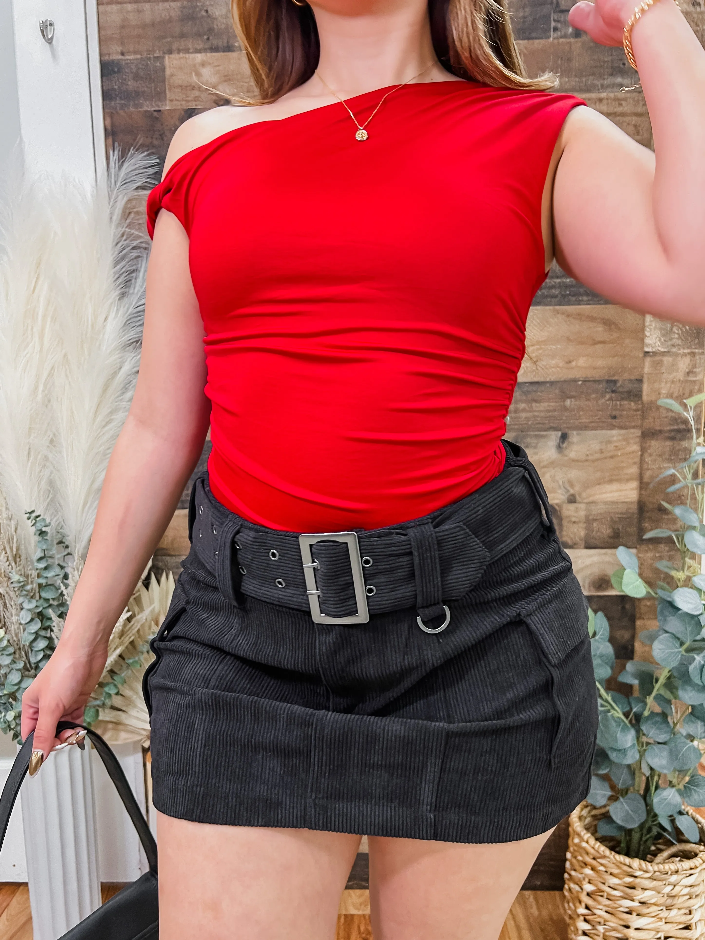 Alisha Corduroy Belted Mini Skirt