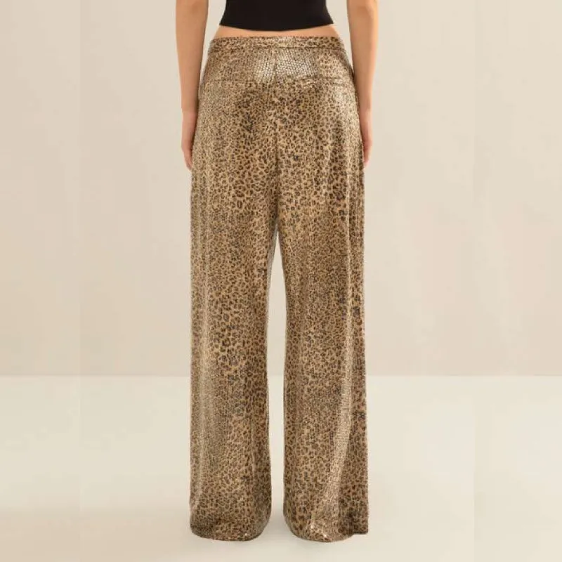 Animal Printed Sequin Flared Pants