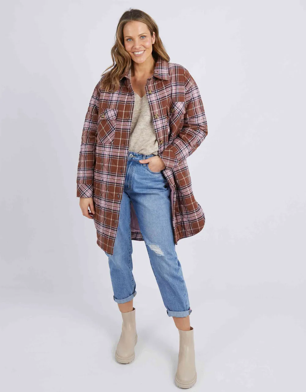 Aster  Check Shacket - Chocolate