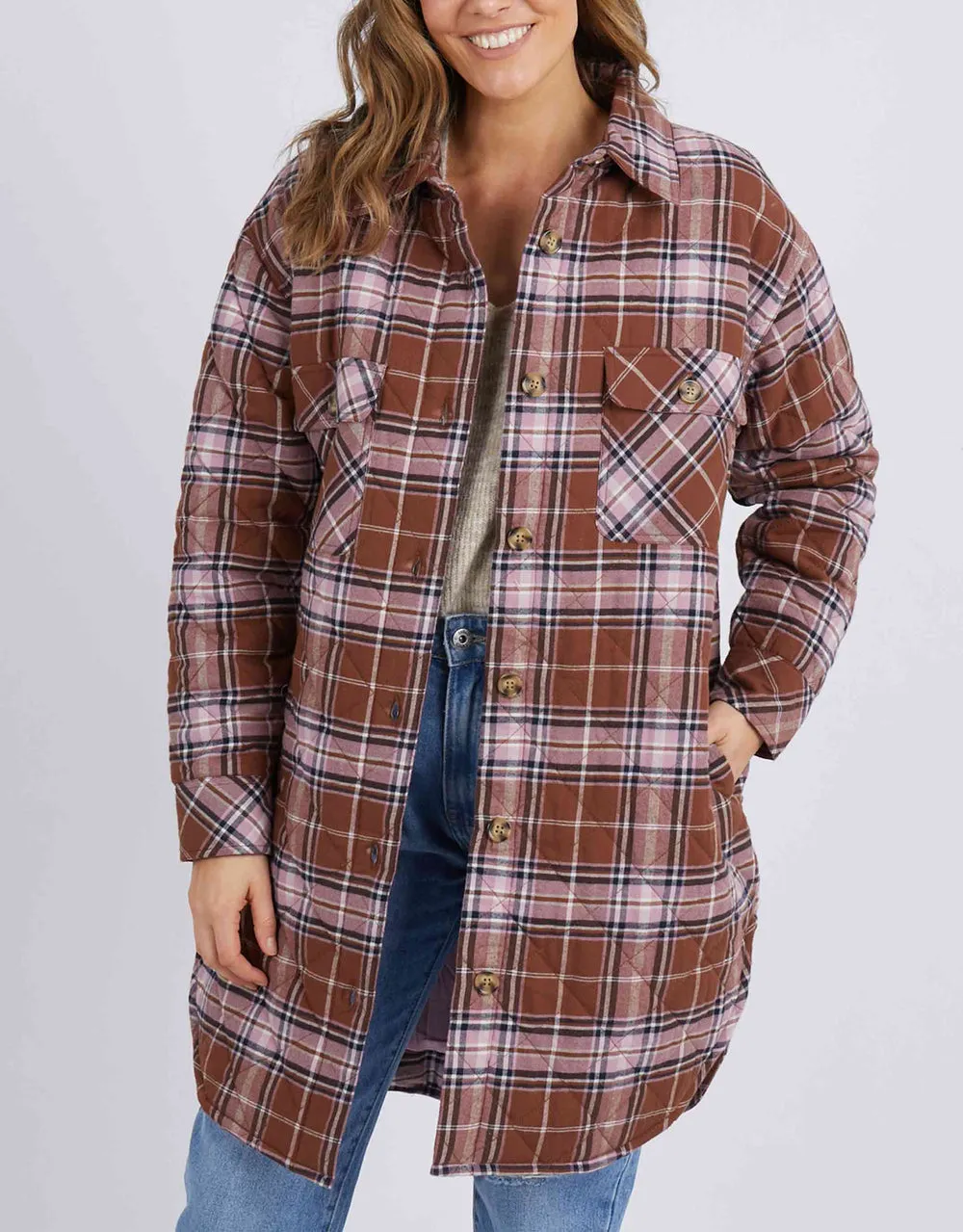 Aster  Check Shacket - Chocolate