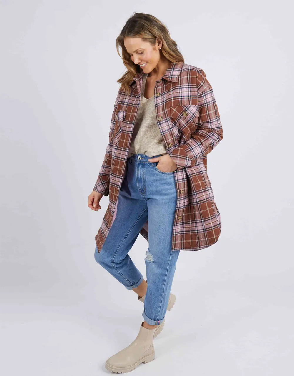 Aster  Check Shacket - Chocolate