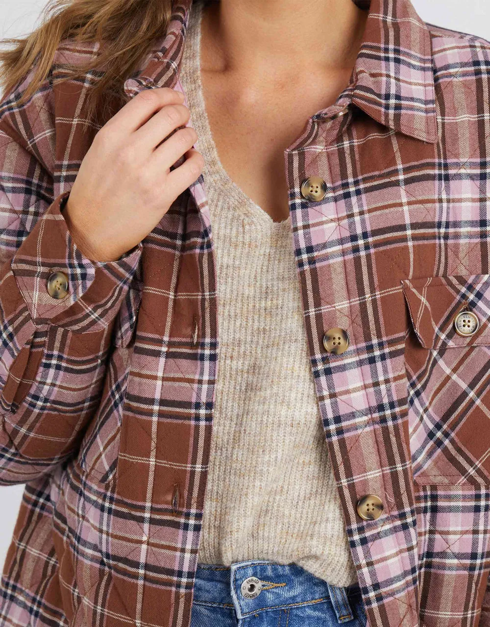 Aster  Check Shacket - Chocolate