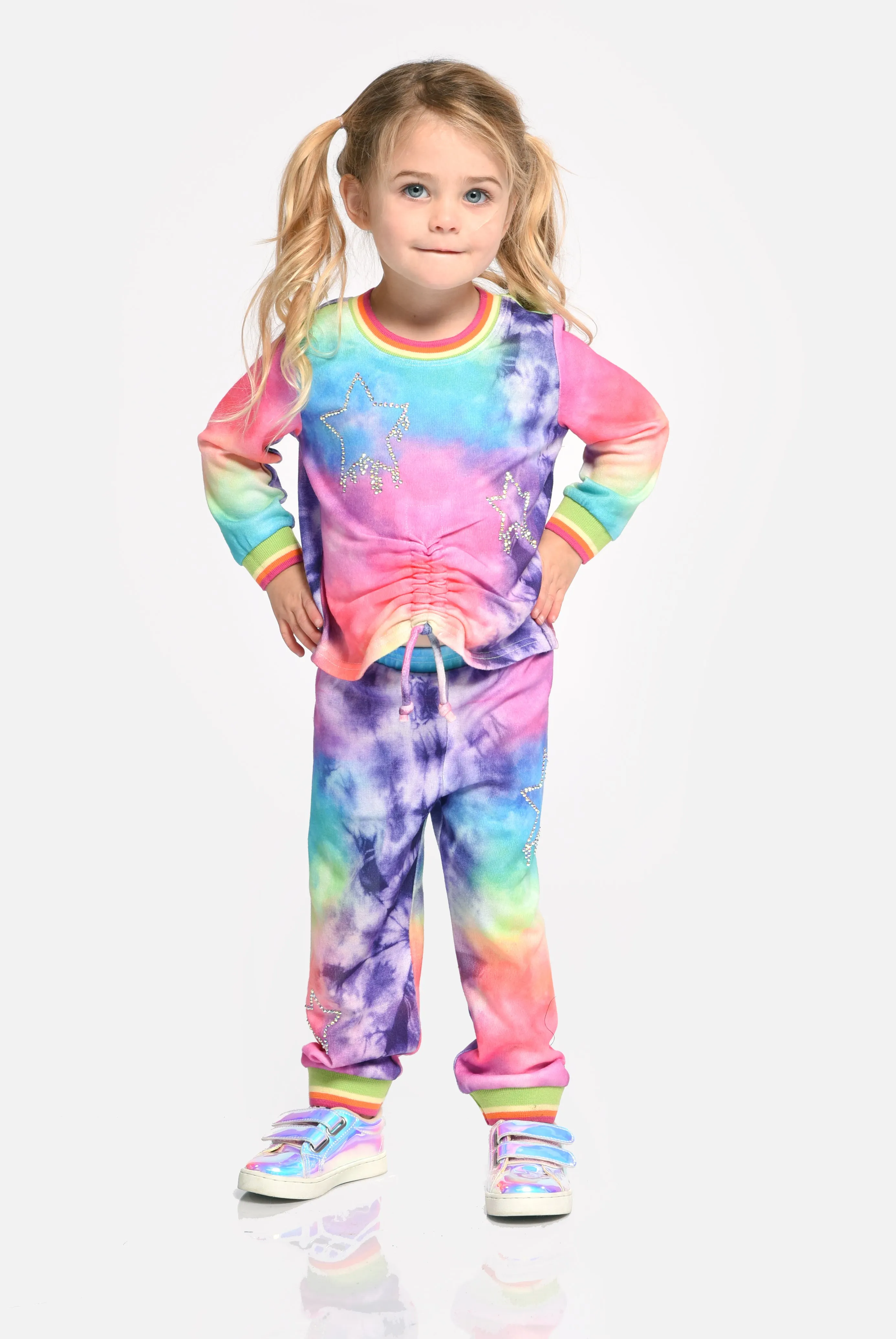 Baby Sara Purple Tie Dye Rhinestone Star Joggers