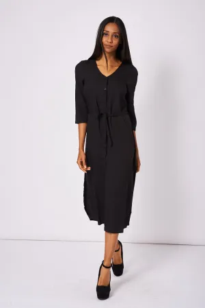 Black Button Front Long Dress
