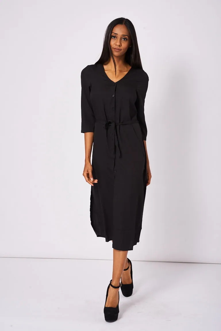 Black Button Front Long Dress