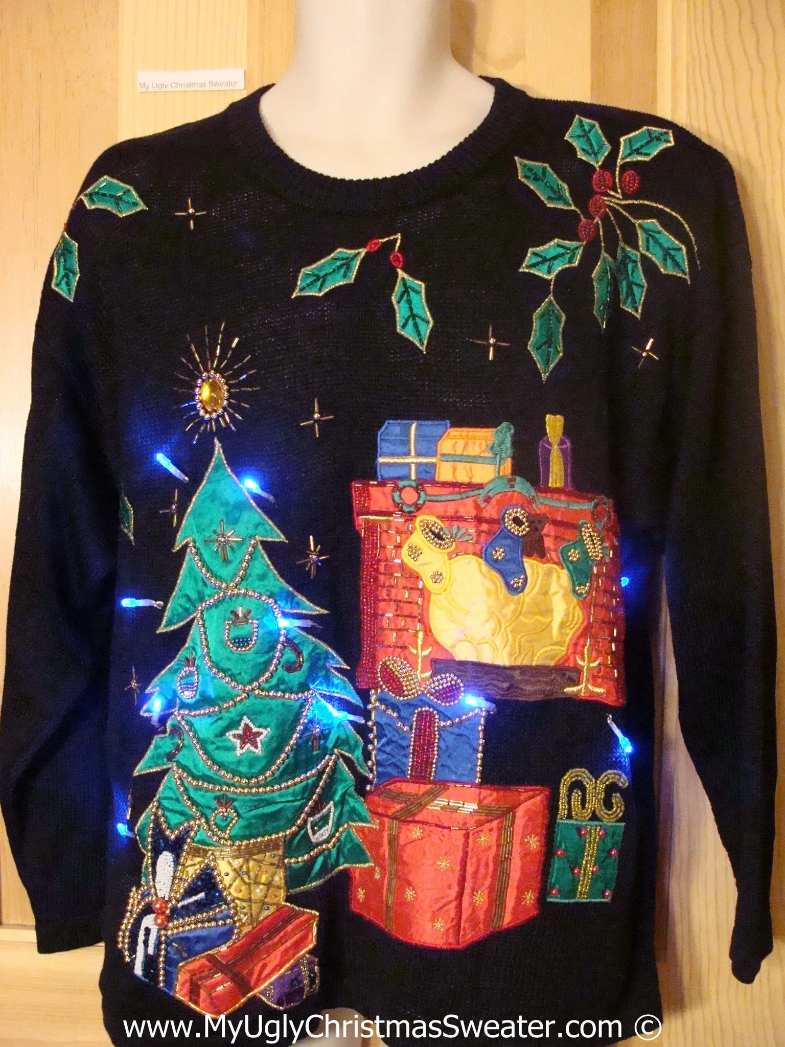 Black Christmas Sweater with Lights Bling Tree and Ivy (g205)