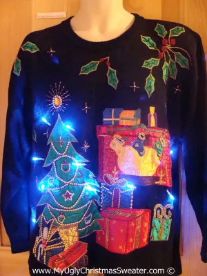 Black Christmas Sweater with Lights Bling Tree and Ivy (g205)