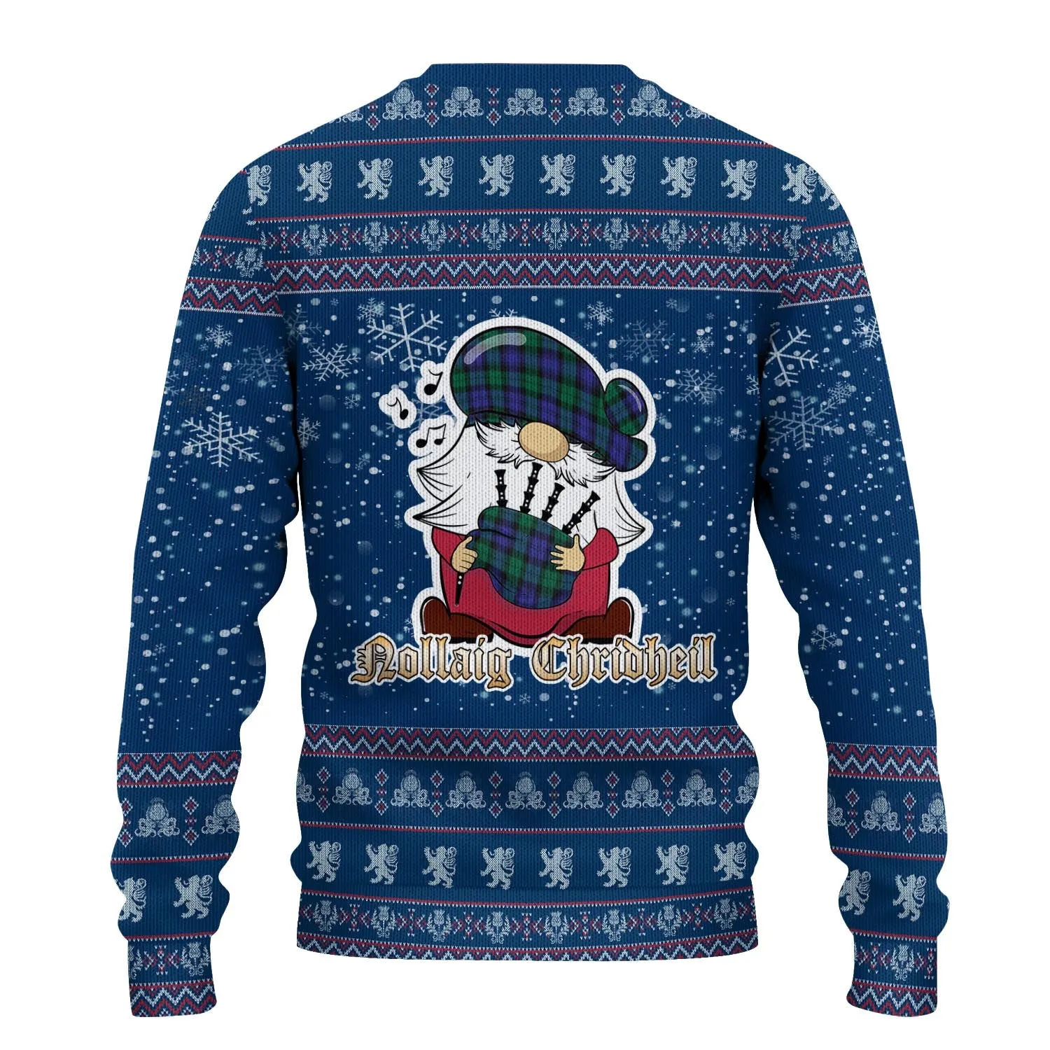 Black Watch Modern Clan Christmas Family Ugly Sweater with Funny Gnome Playing Bagpipes