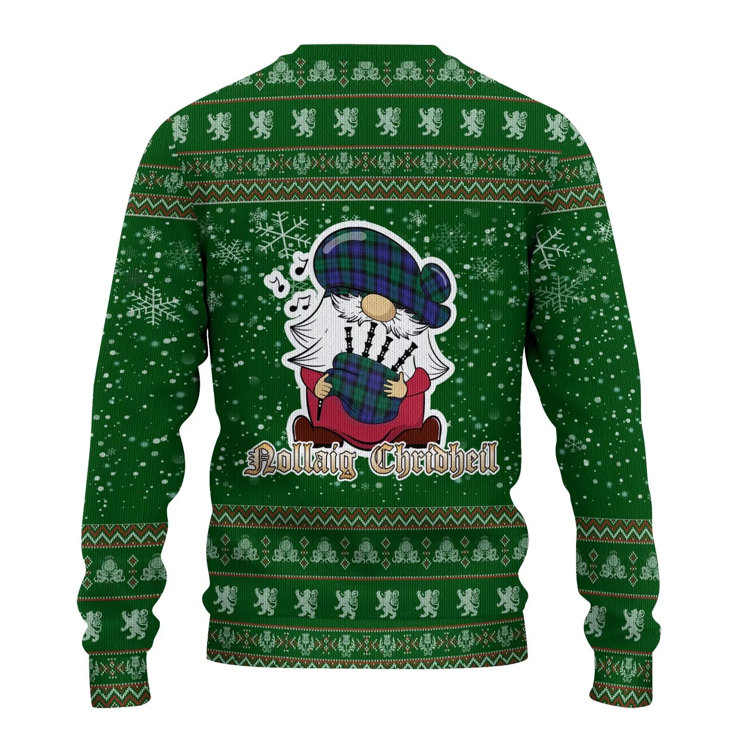 Black Watch Modern Clan Christmas Family Ugly Sweater with Funny Gnome Playing Bagpipes