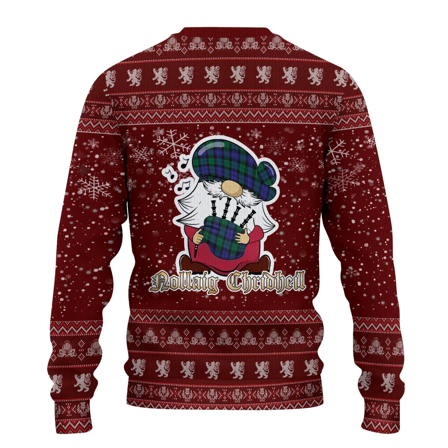 Black Watch Modern Clan Christmas Family Ugly Sweater with Funny Gnome Playing Bagpipes