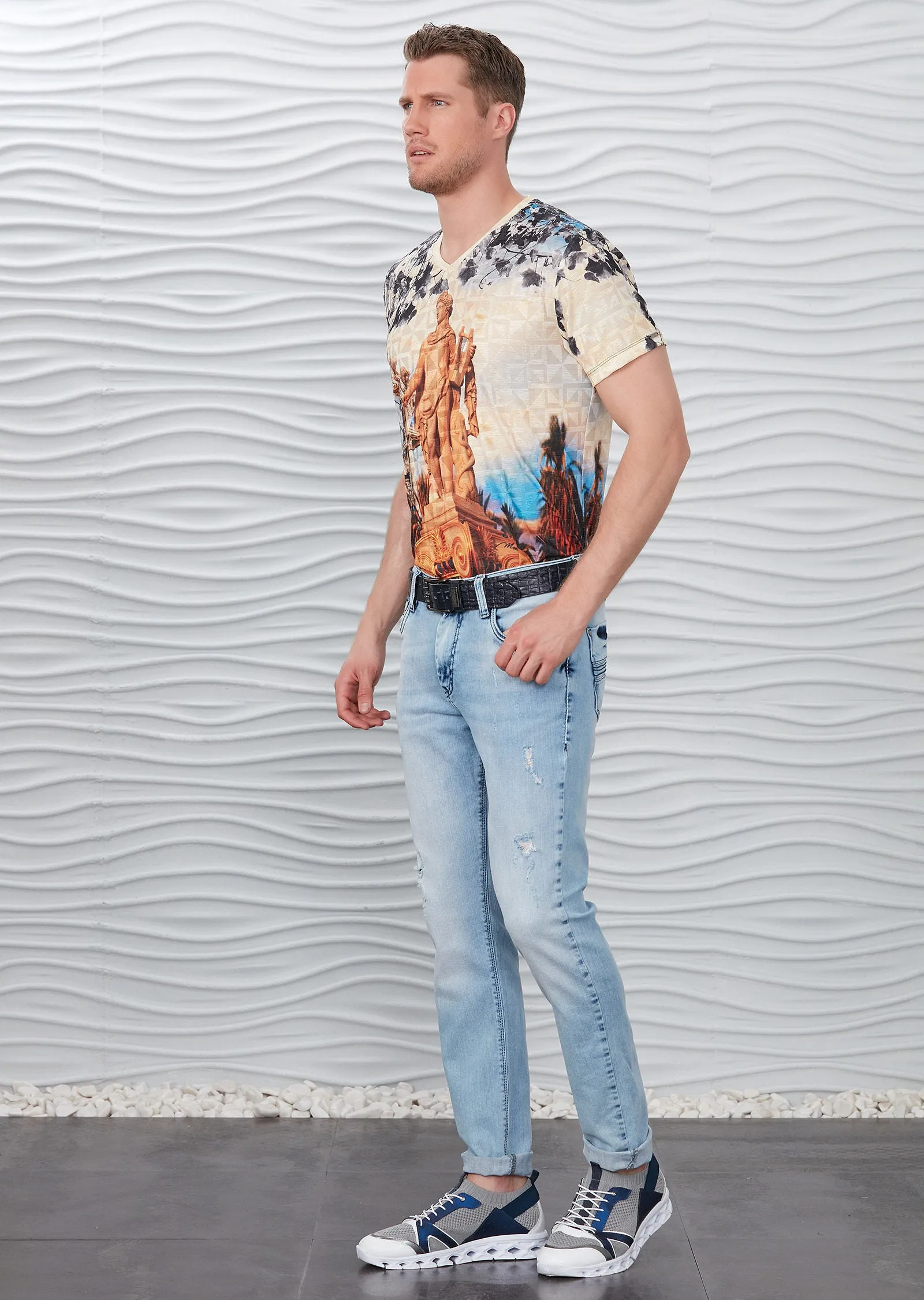 Blue Pleat Detailed Jeans