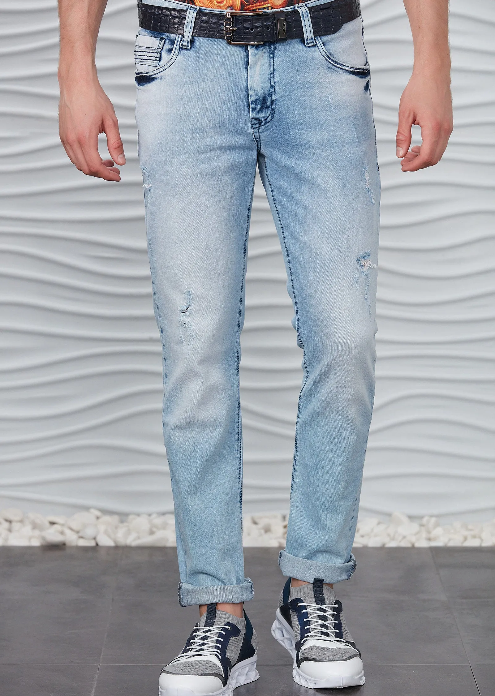 Blue Pleat Detailed Jeans