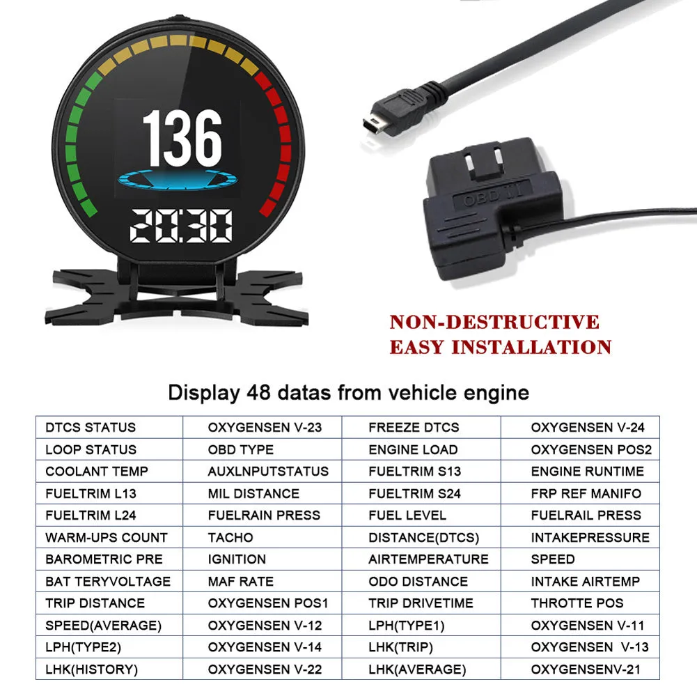 Car Obd Hud Head-Up Display Multi-functional Speedometer Digital