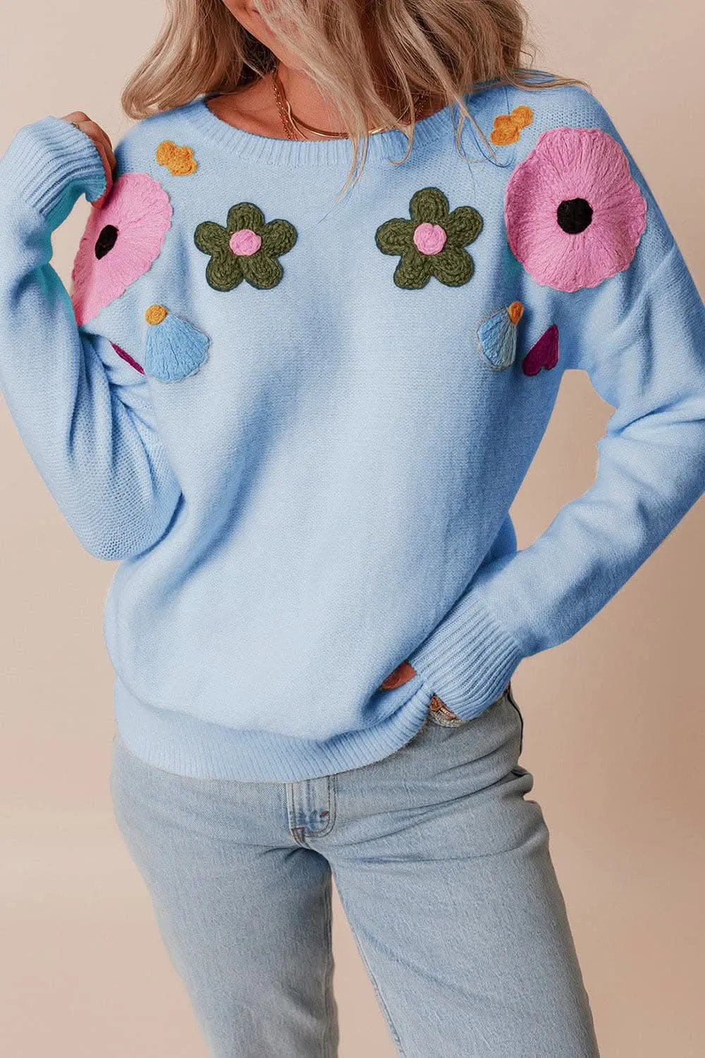 Chic floral crochet sweater