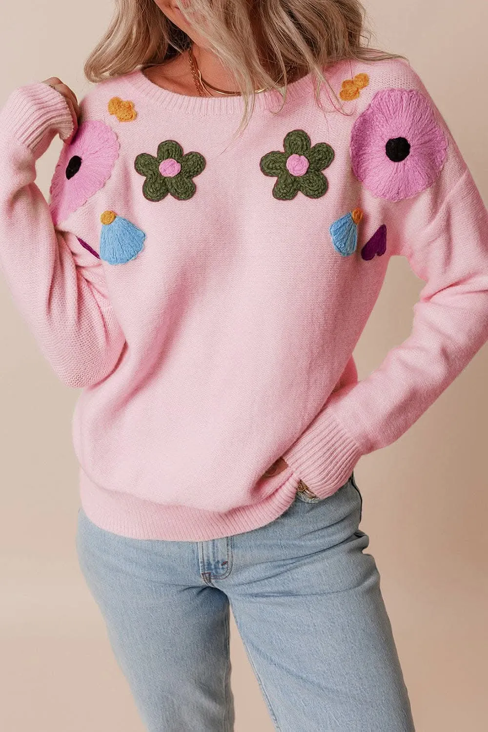Chic floral crochet sweater
