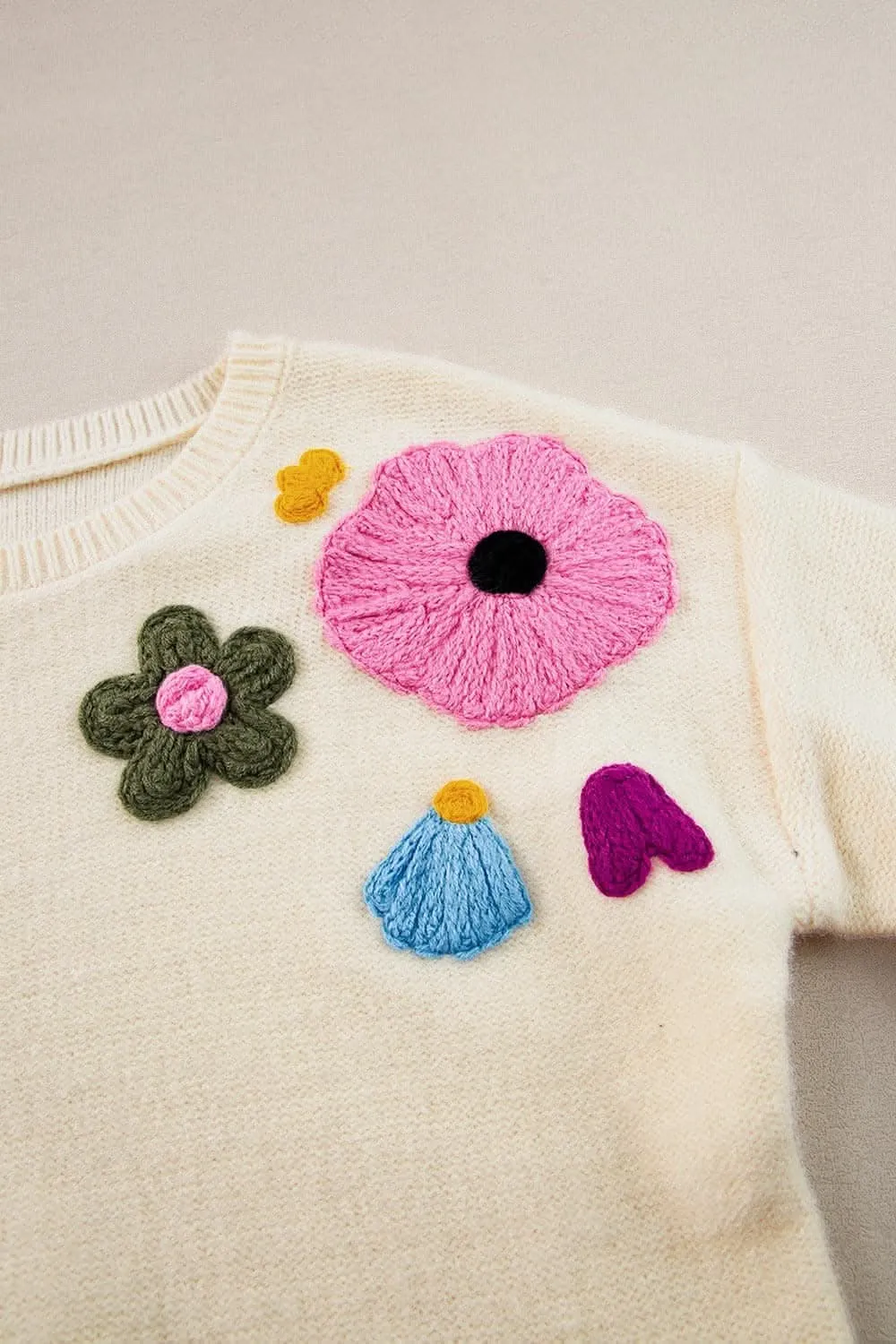 Chic floral crochet sweater