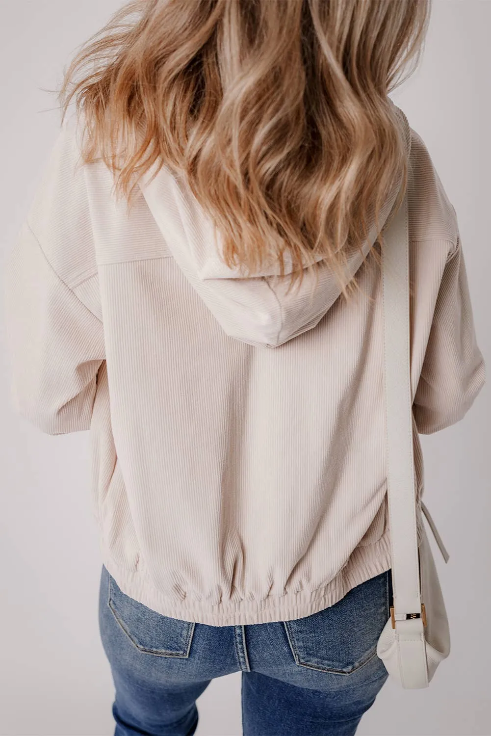 Corduroy Drawstring Hooded Jacket