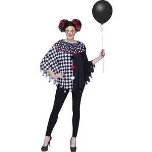 Costume femme poncho clown noir et blanc