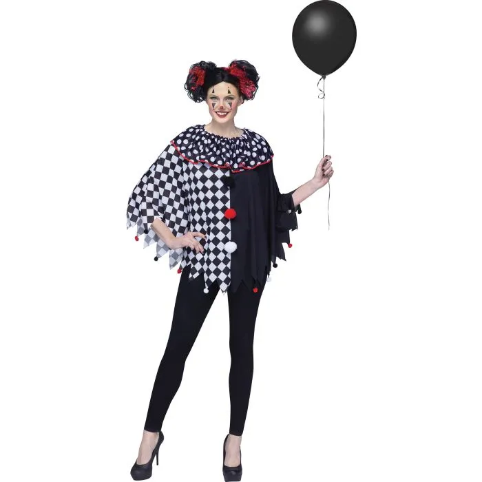 Costume femme poncho clown noir et blanc