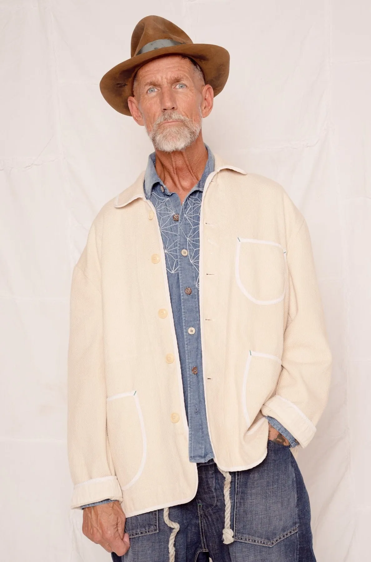 Cunningham Jacket Sashiko Uneven Dye Stone