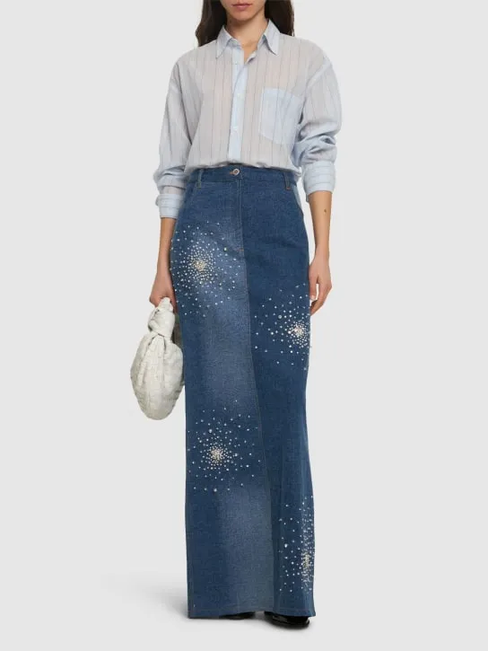 Des Phemmes   Tie dye embellished denim midi skirt 