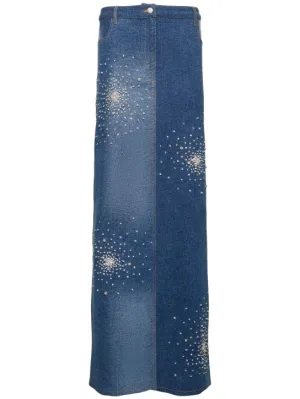 Des Phemmes   Tie dye embellished denim midi skirt 