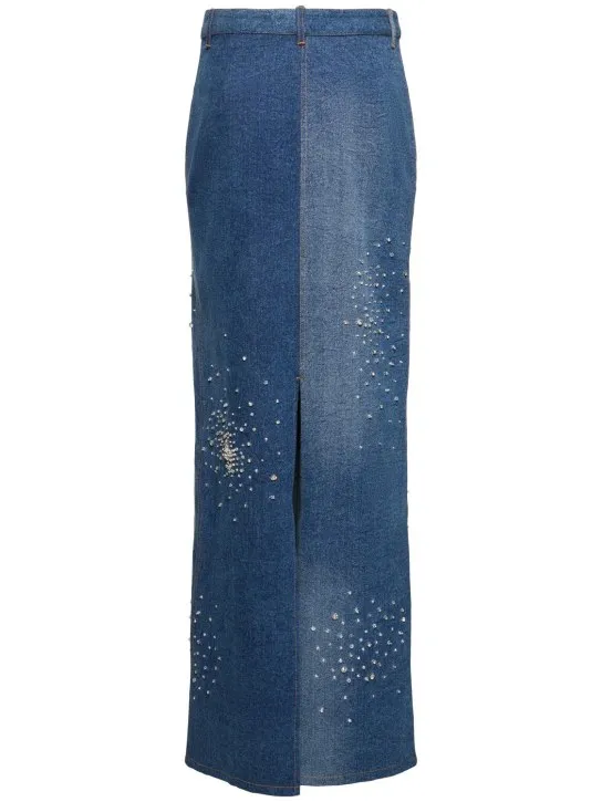 Des Phemmes   Tie dye embellished denim midi skirt 