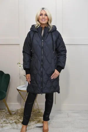 Etage Charcoal Quilted Coat With Drawstring & Hood-1762 1452 177