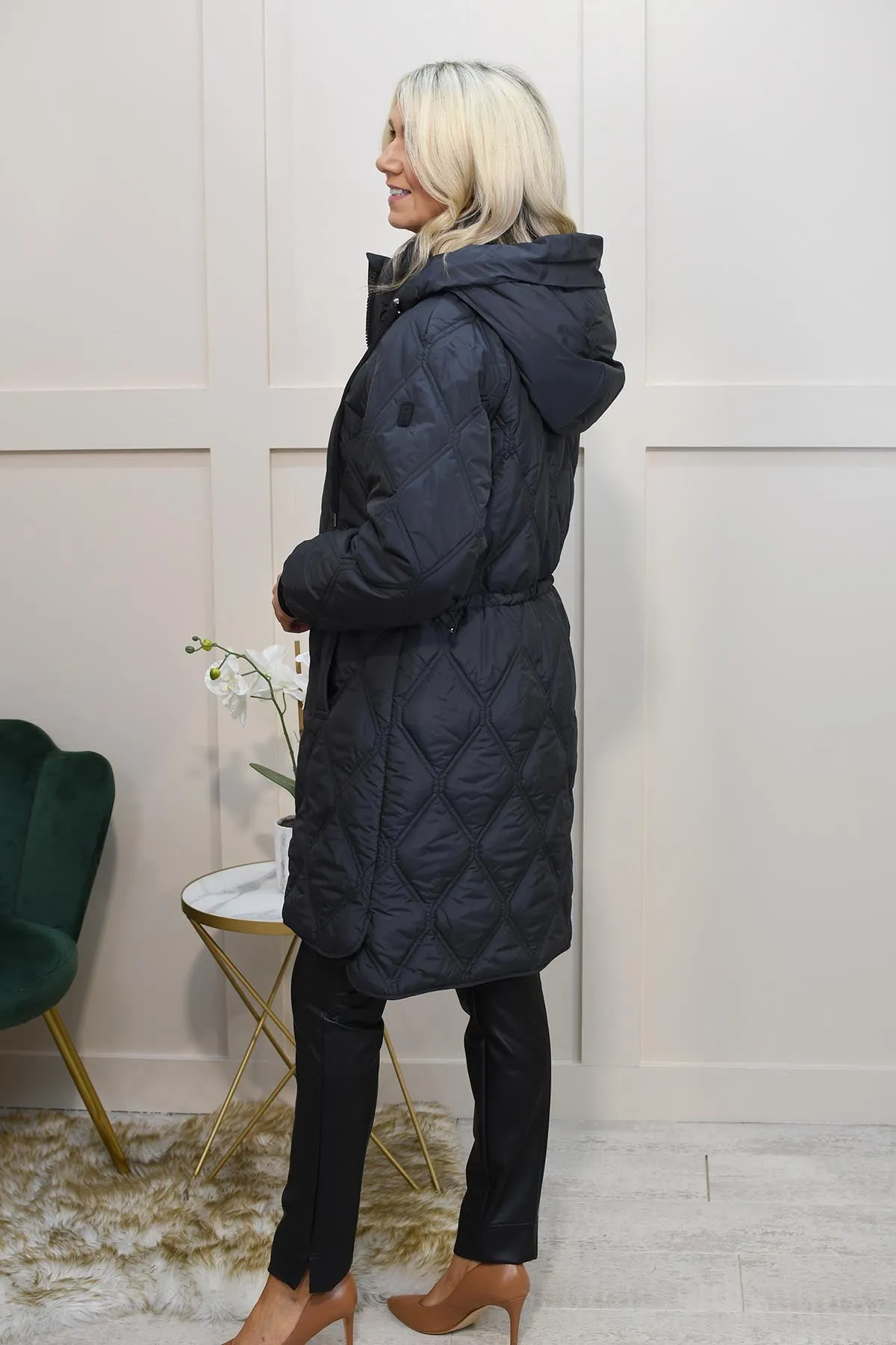 Etage Charcoal Quilted Coat With Drawstring & Hood-1762 1452 177