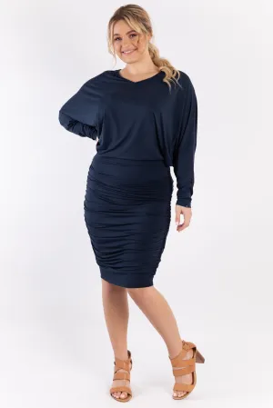 FINAL SALE Ruche Dress in Navy