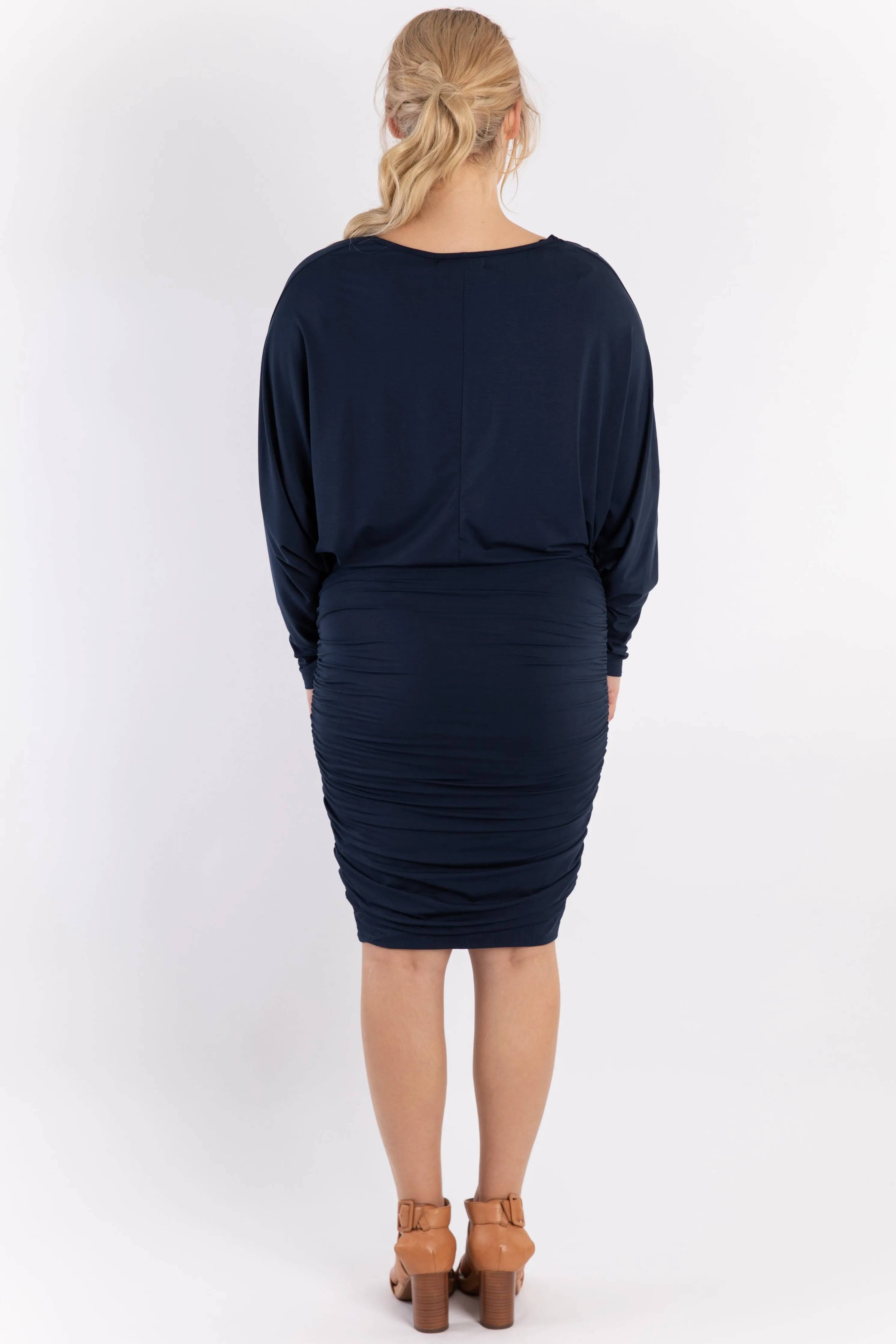 FINAL SALE Ruche Dress in Navy