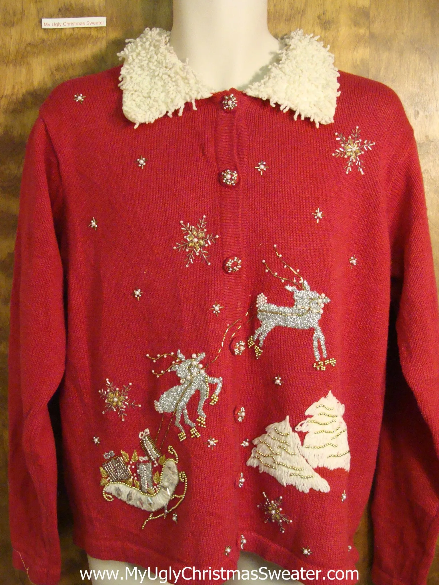 Flying Reindeer Red Ugly Christmas Sweater