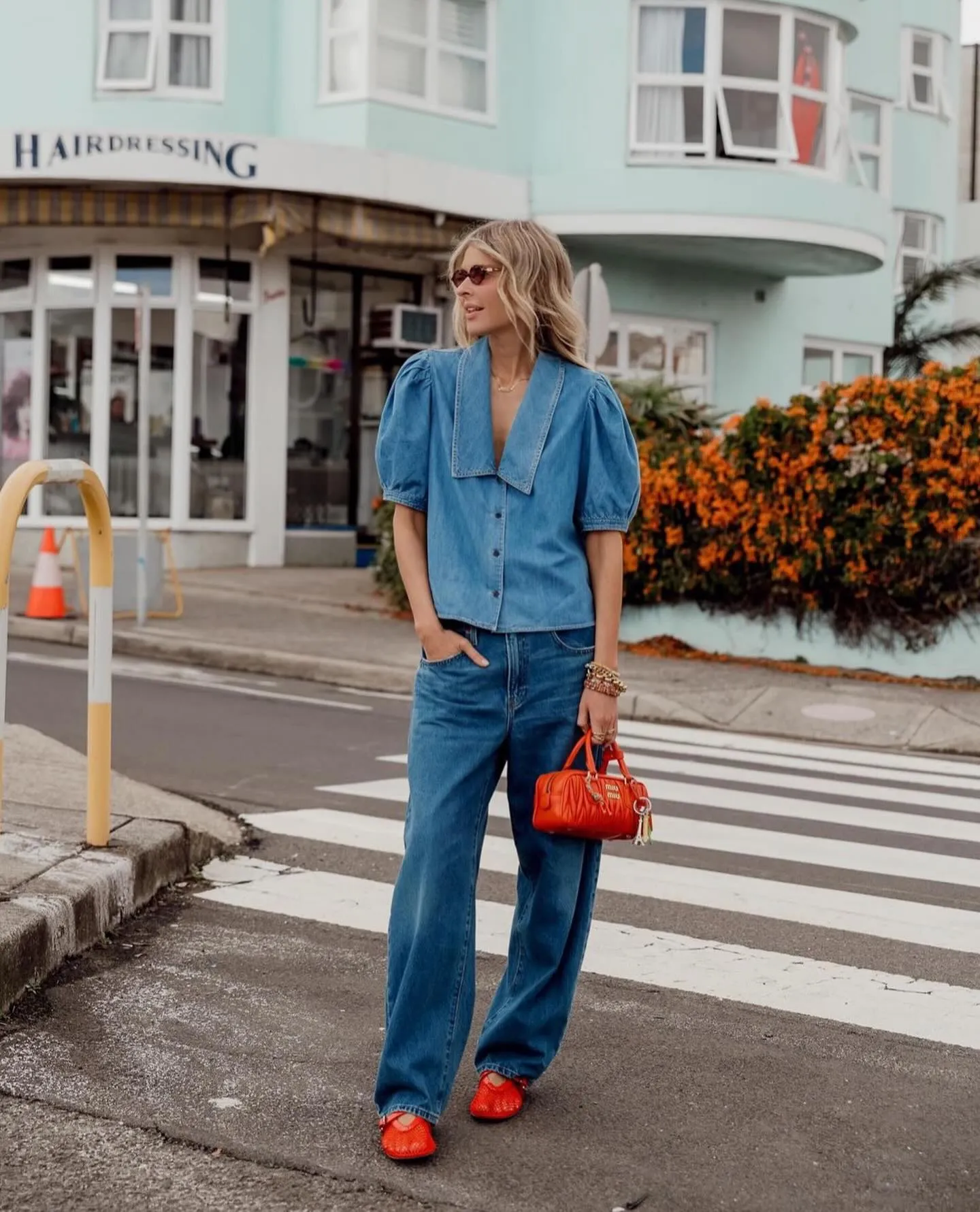 Frame Denim Sailor Blouse in Starlet
