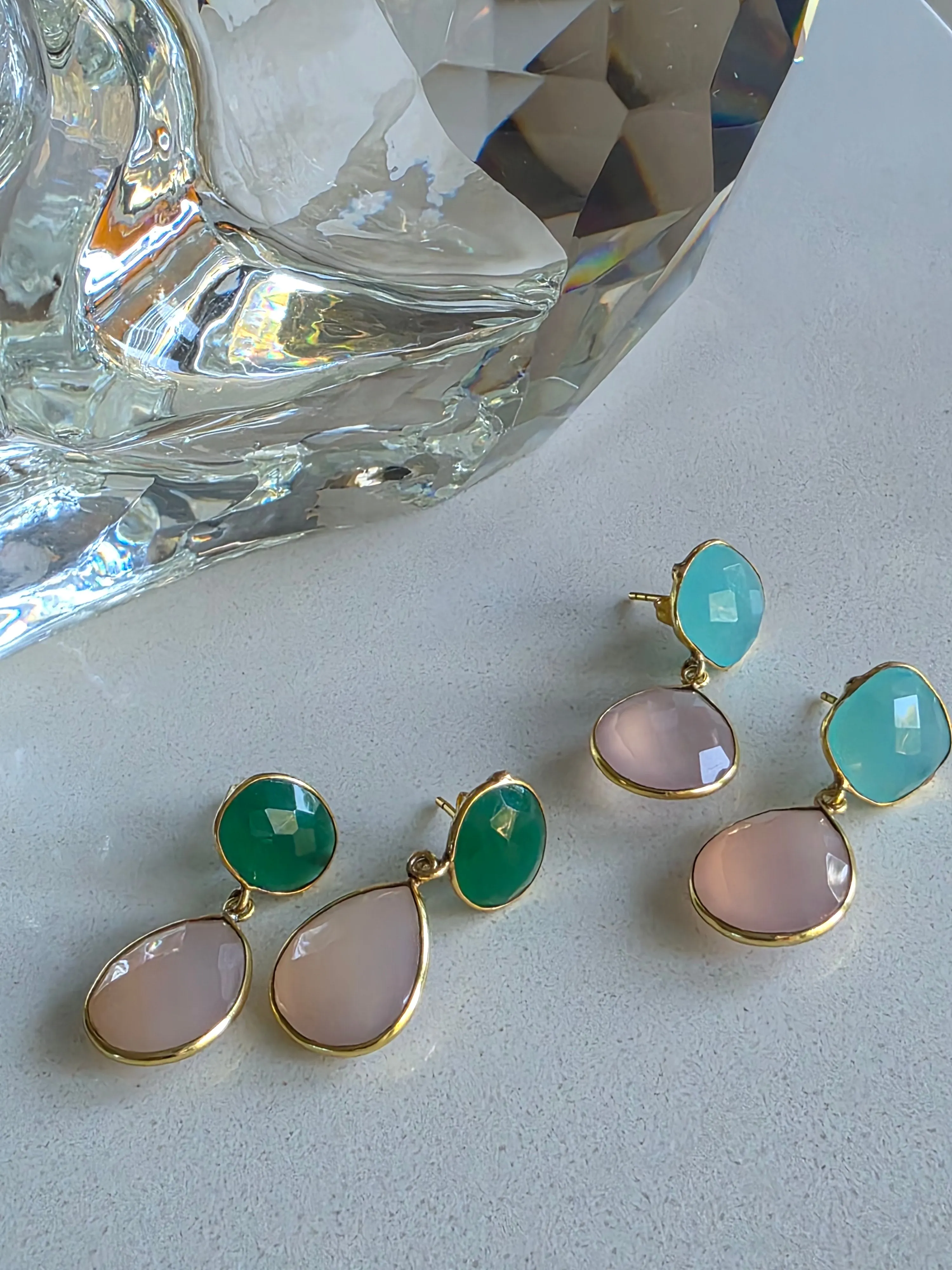 Gemajesty Rose Quartz and African green Jade Drop Earring