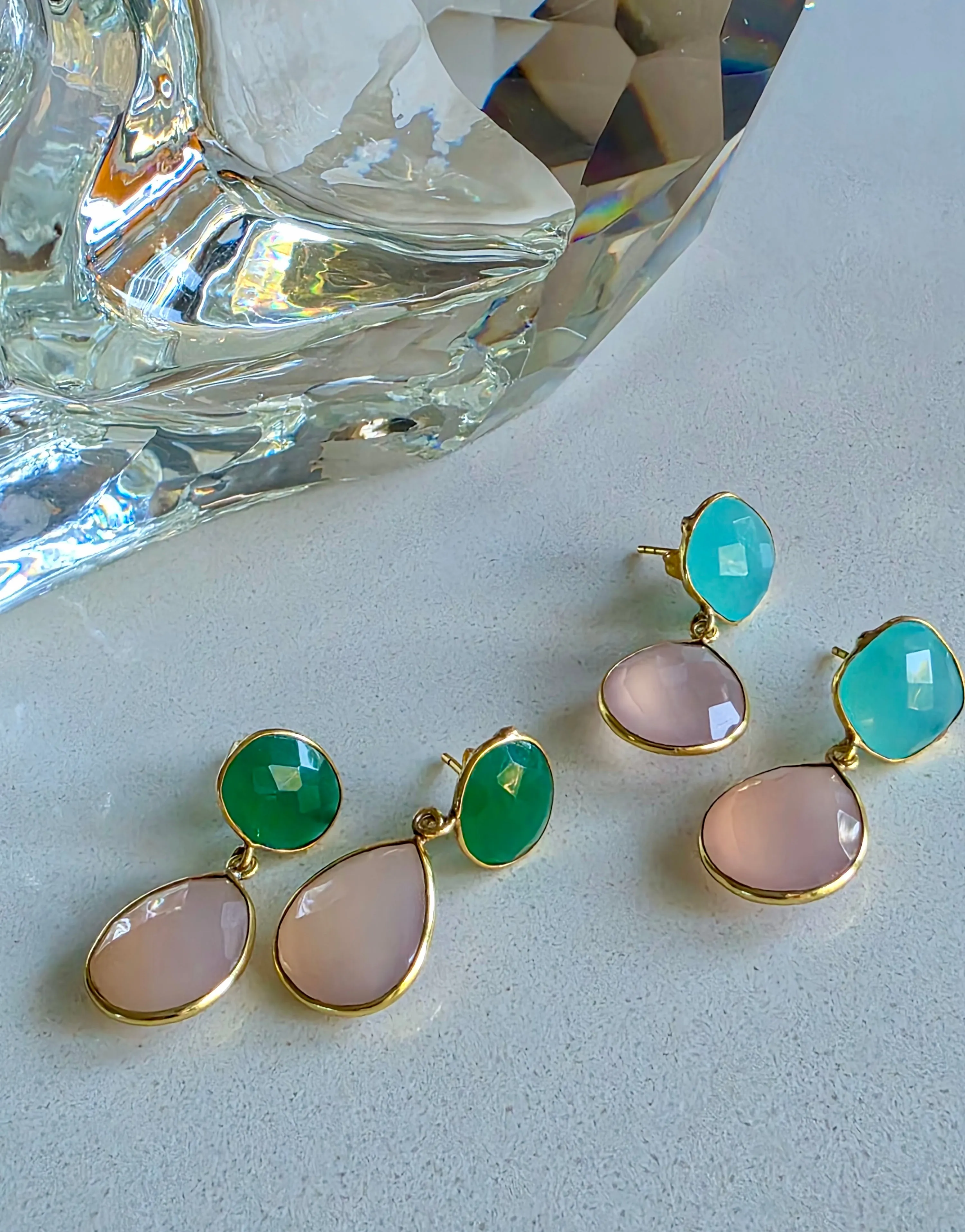 Gemajesty Rose Quartz and African green Jade Drop Earring