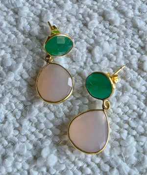 Gemajesty Rose Quartz and African green Jade Drop Earring
