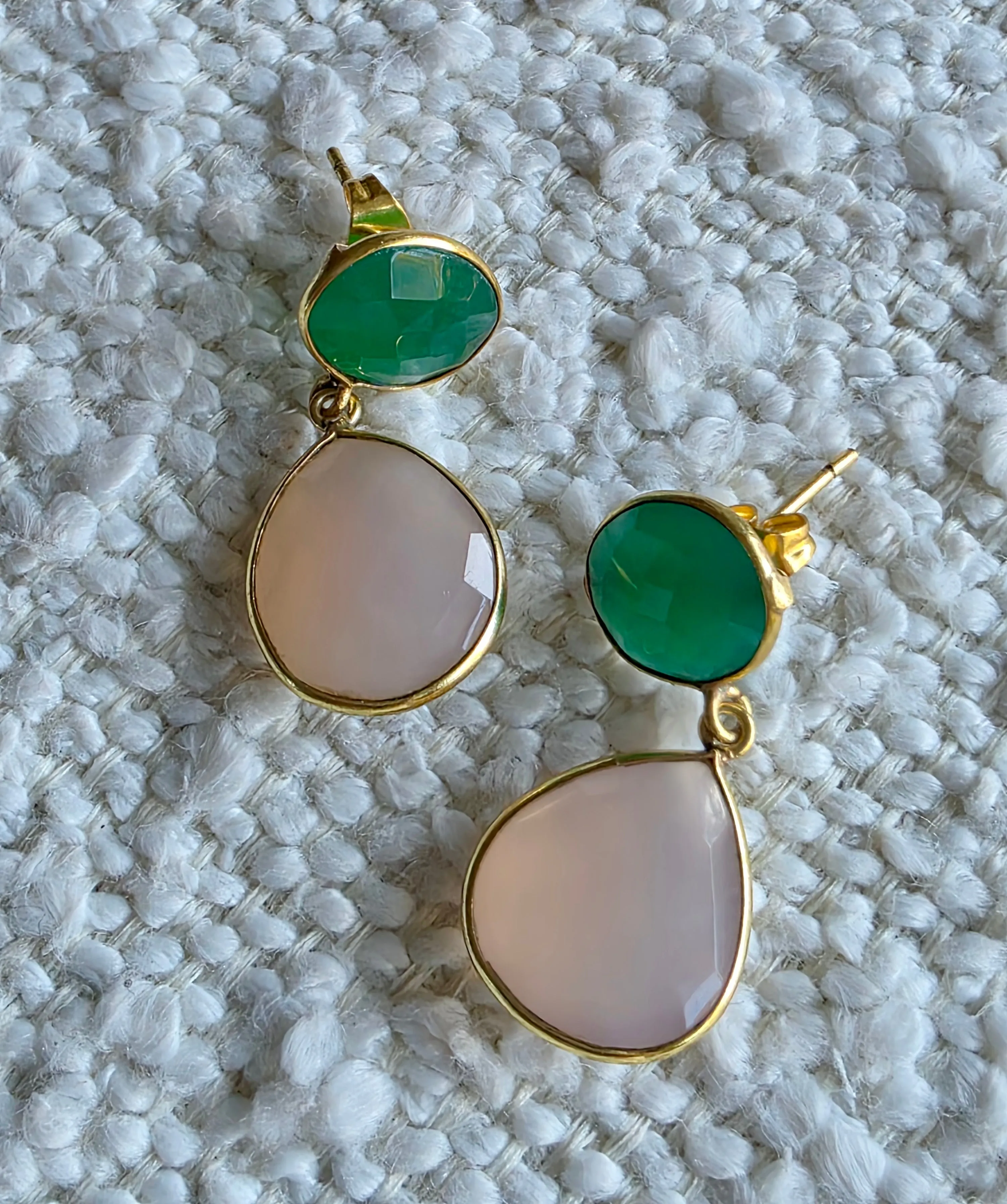 Gemajesty Rose Quartz and African green Jade Drop Earring