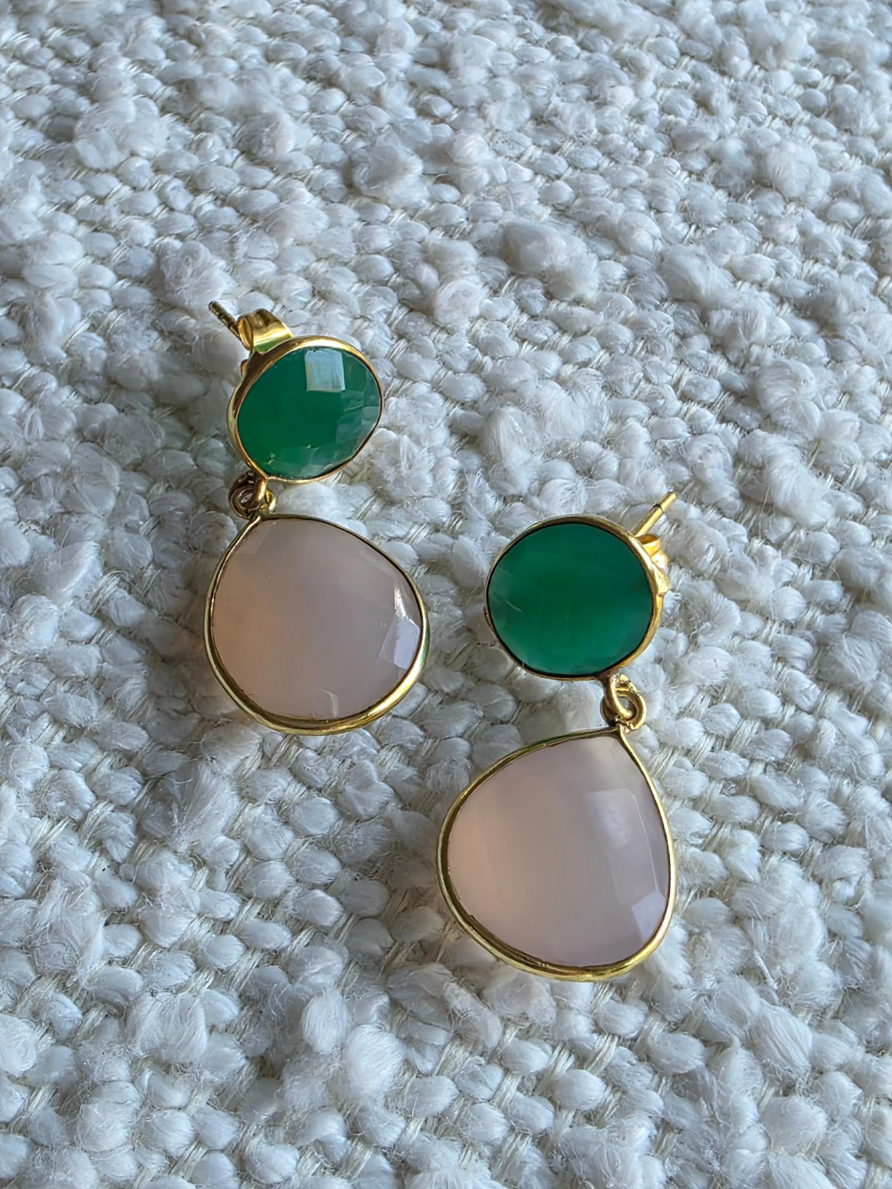 Gemajesty Rose Quartz and African green Jade Drop Earring