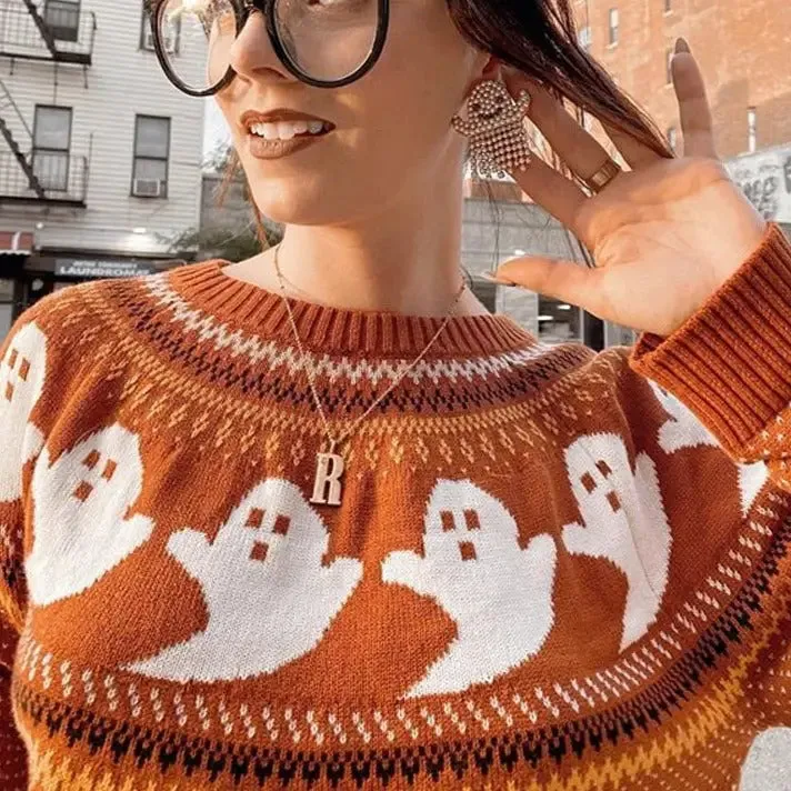 Ghost Long Sleeve Loose Knitted Sweate