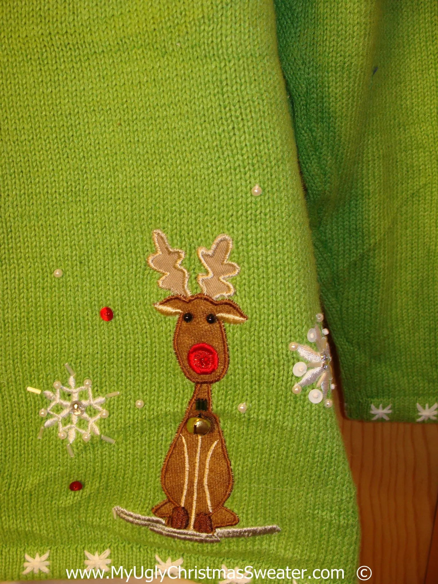 Green Festive Christmas Sweater with Santa and Reindeer