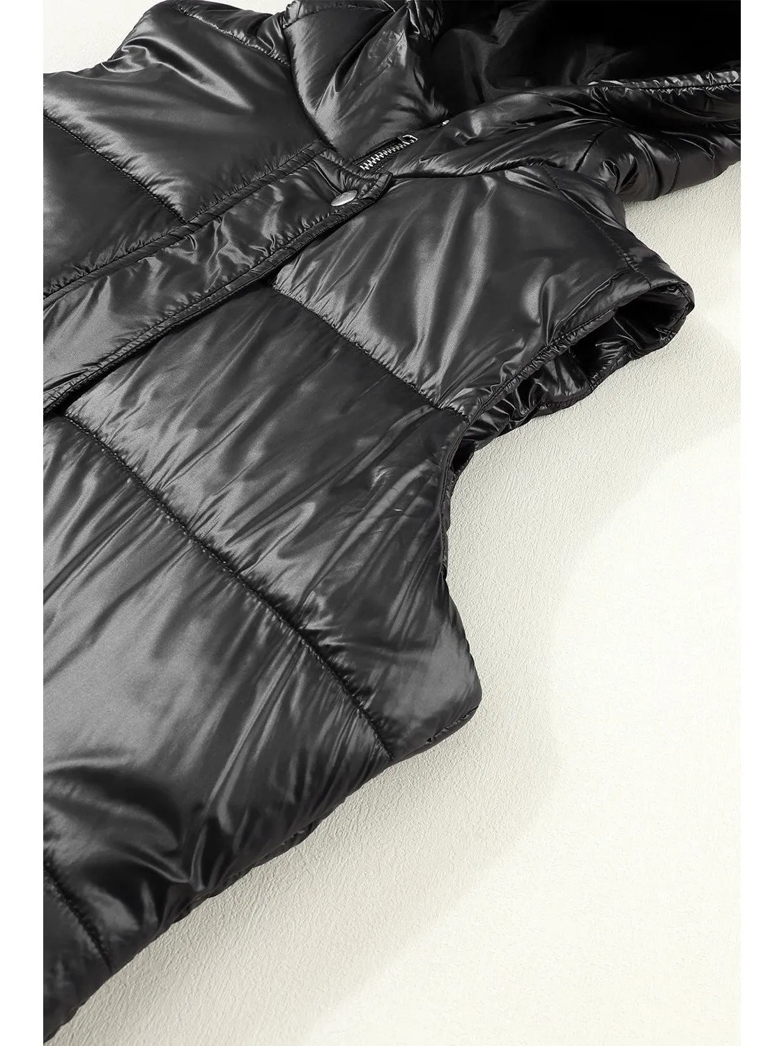 Green Hooded Pocketed Quilted Long Vest Coat