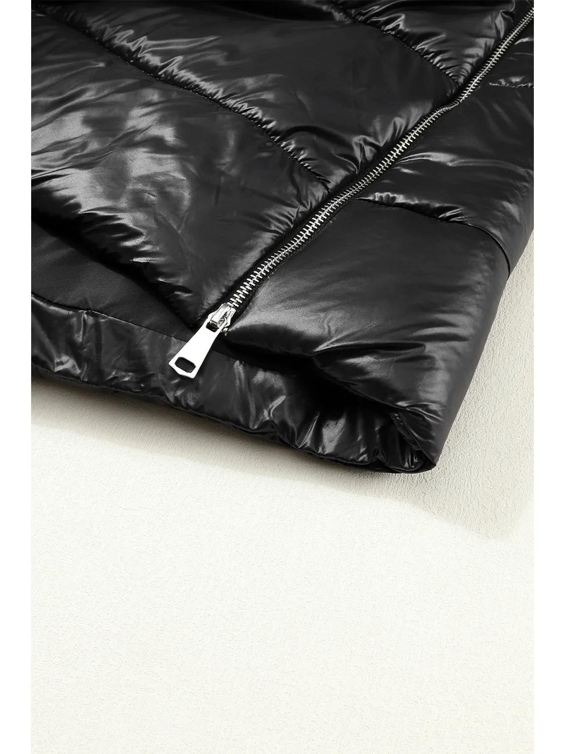 Green Hooded Pocketed Quilted Long Vest Coat
