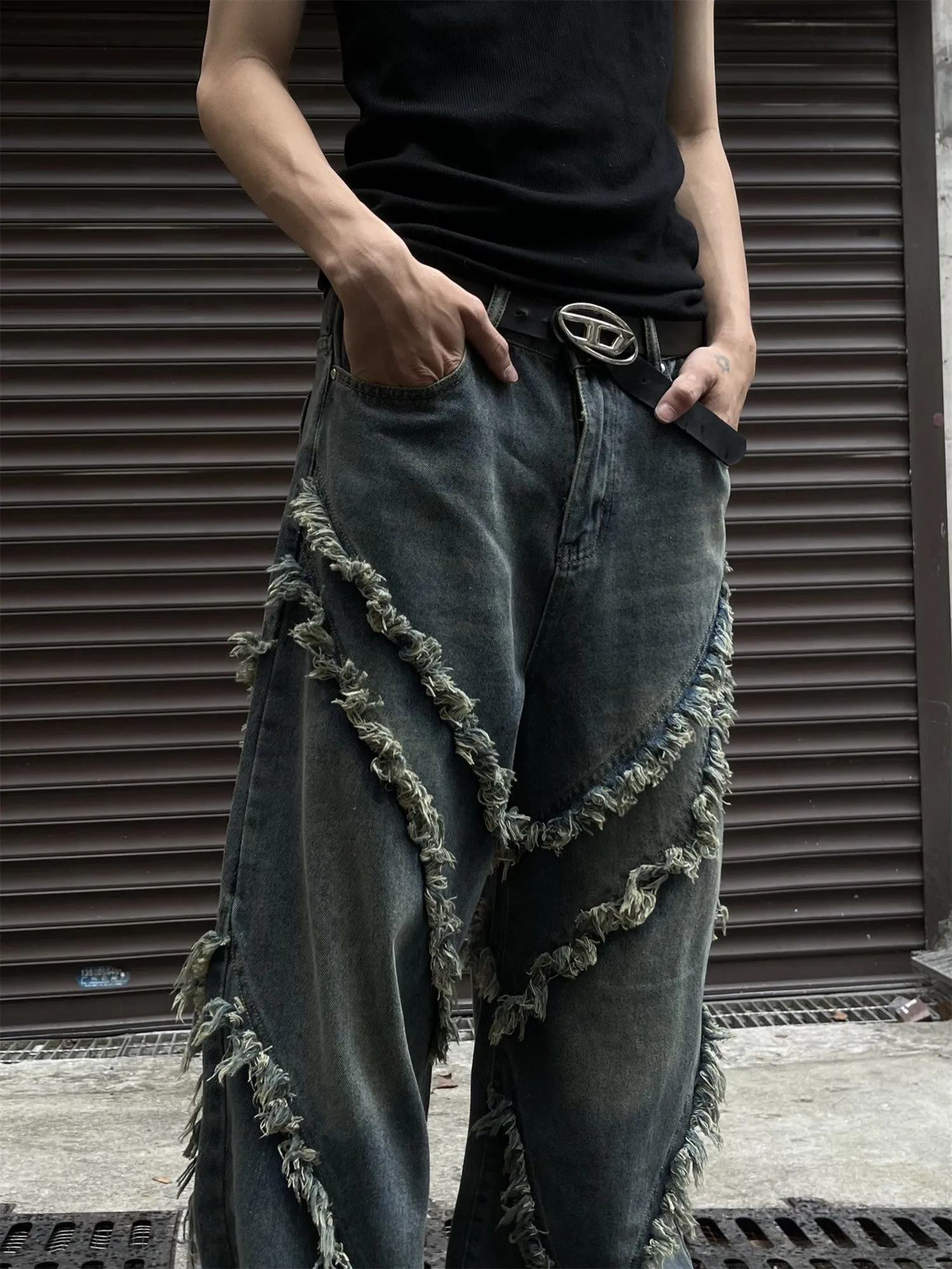 Halloy™ Tassel Edge Patchwork Denim