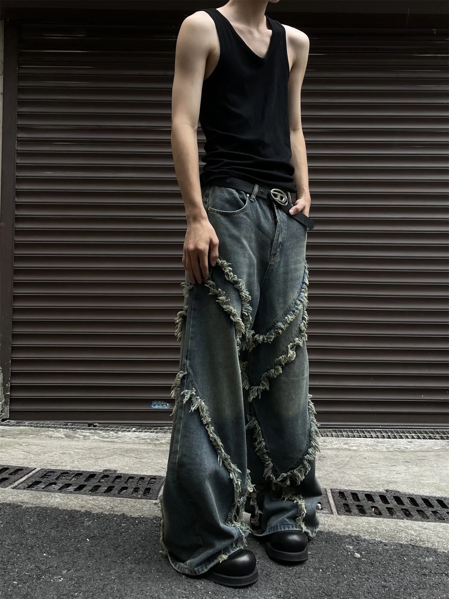 Halloy™ Tassel Edge Patchwork Denim