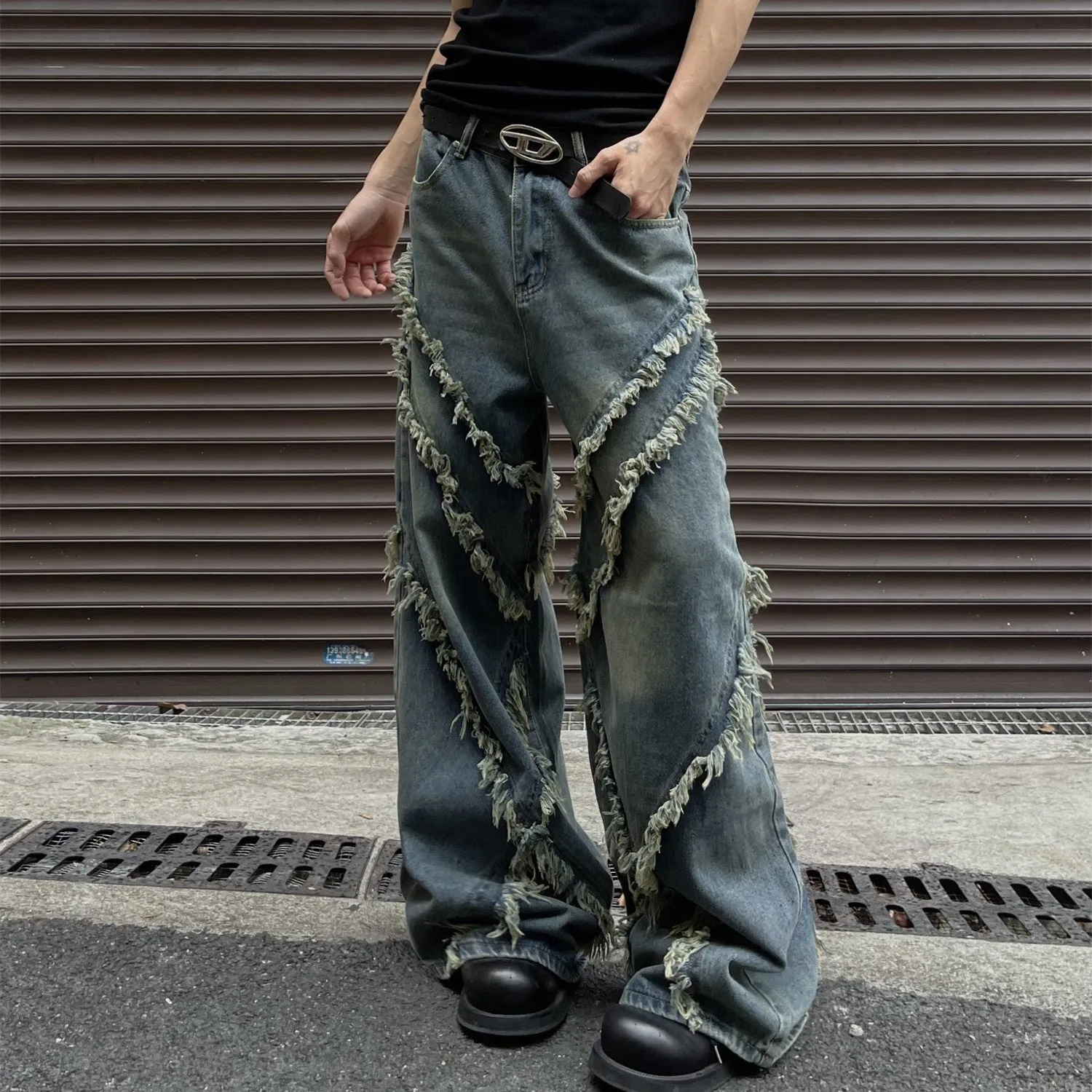 Halloy™ Tassel Edge Patchwork Denim