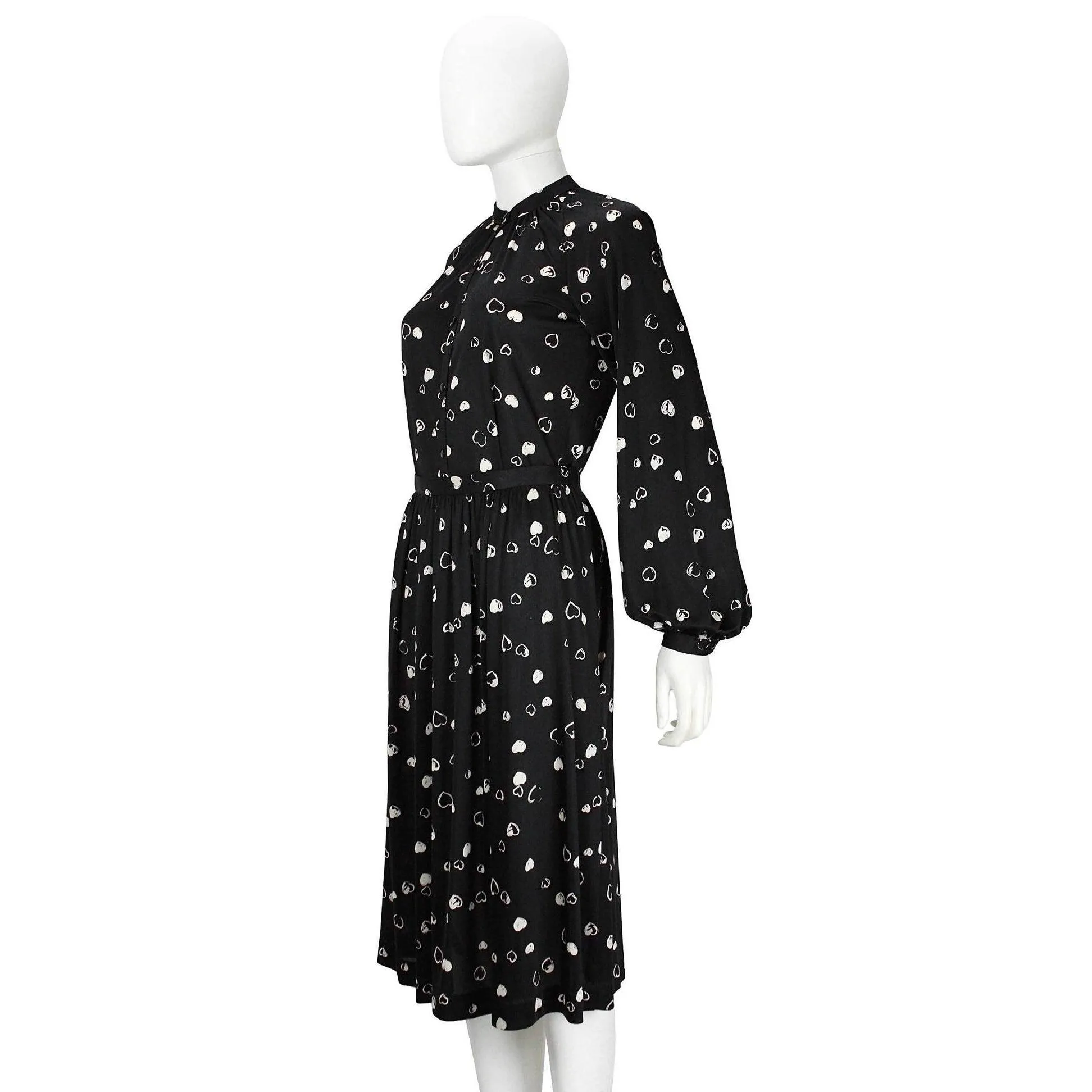 Halston Black and White Hearts Blouse and Skirt Set | US 8