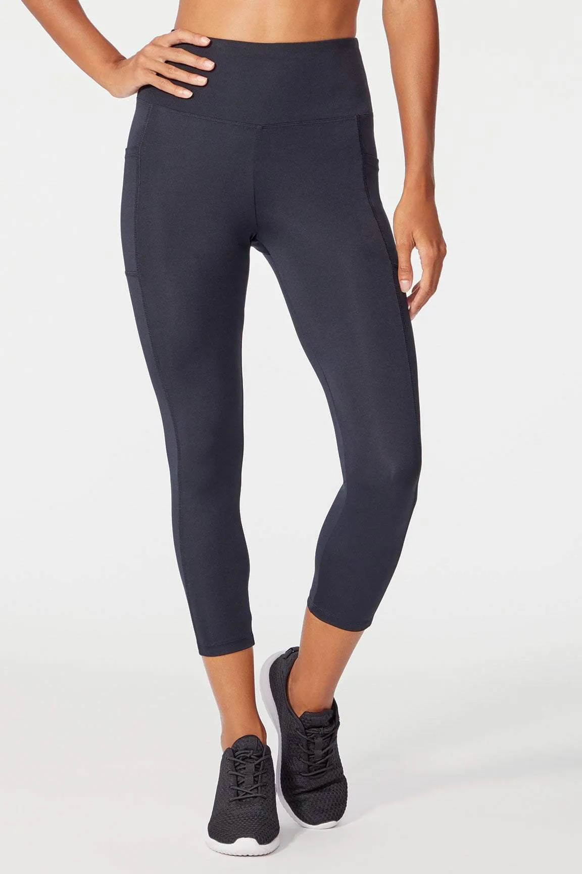 High Rise Flat Waist Mid Calf Capri (Black)