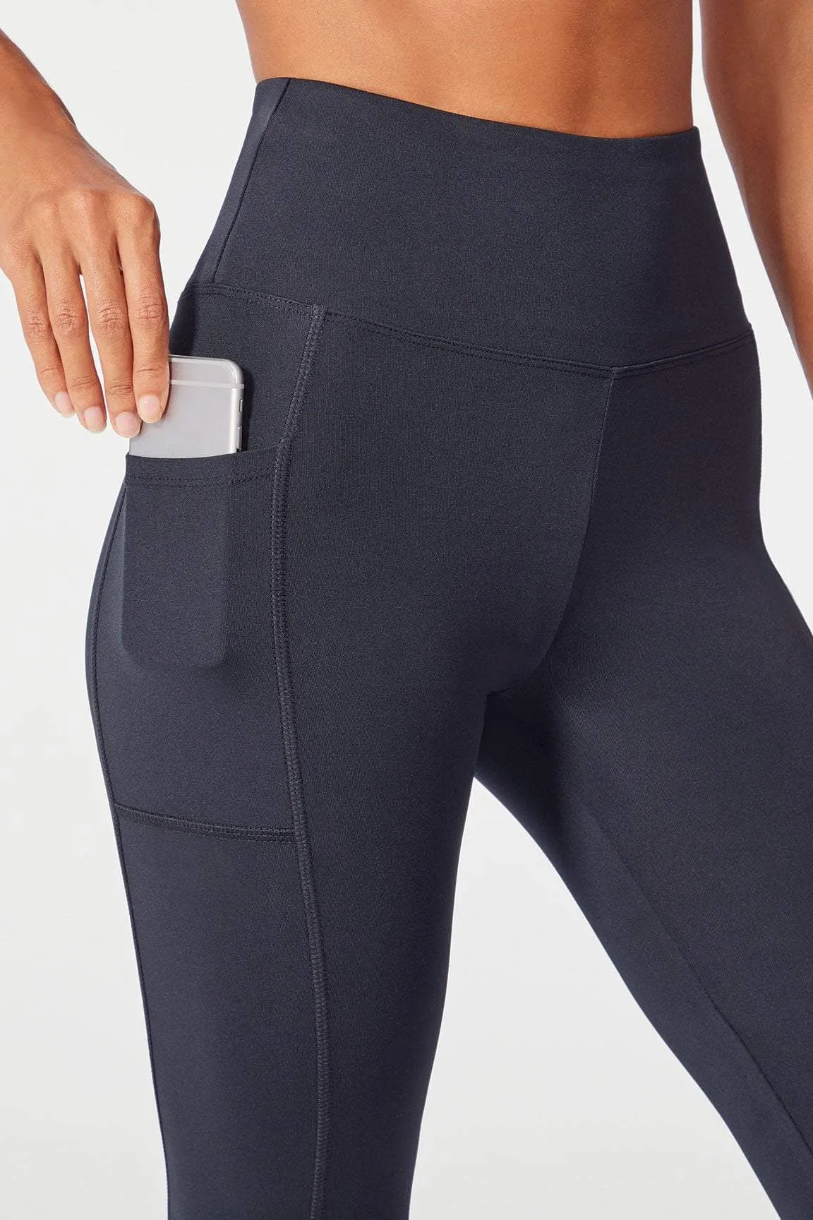 High Rise Flat Waist Mid Calf Capri (Black)