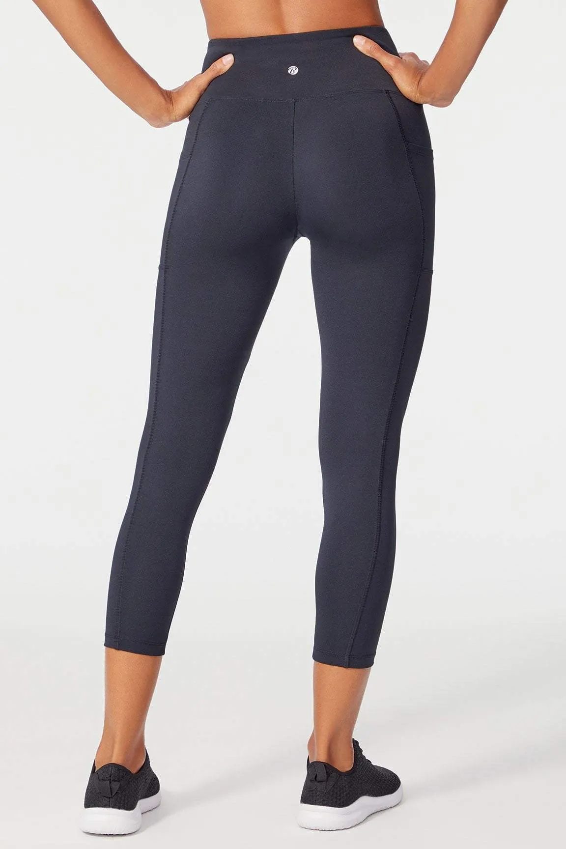 High Rise Flat Waist Mid Calf Capri (Black)