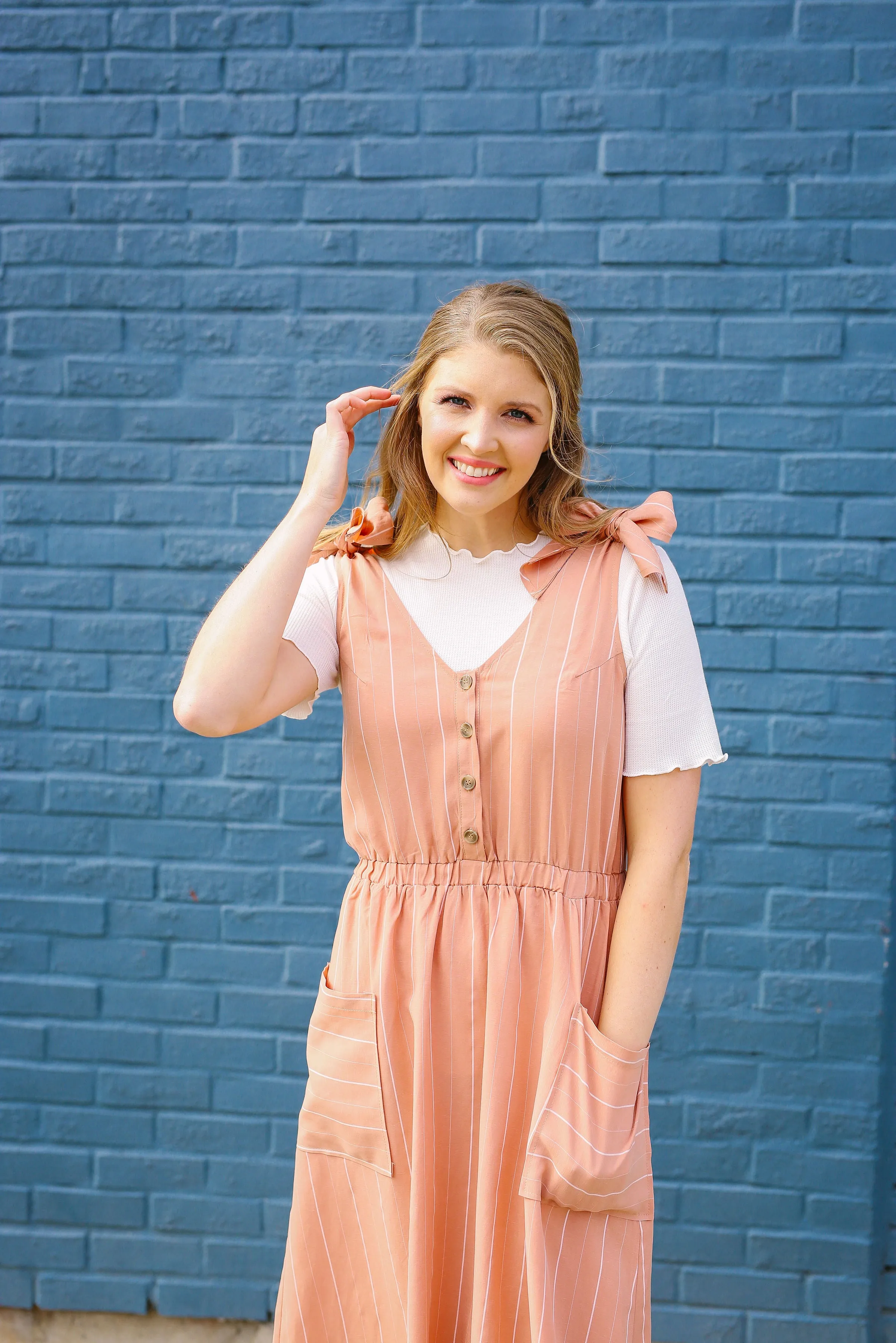 Just Peachy Overall Dress